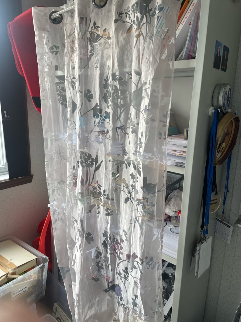 White Floral Window Curtain Panel